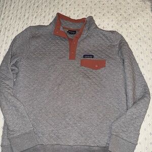 Patagonia Quilted Snap-T Pullover Women Size large Gray Orange Organic Cotton